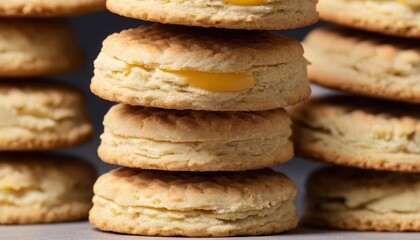  Deliciously stacked golden biscuits with creamy filling