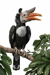 Rhinoceros Hornbill Bird, Perched on a Branch on White Background, Abstract Image, Texture, Pattern, Wallpaper, Cover and Screen of Smartphone, Cell Phone, Computer, Laptop, 9:16 and 16:9 Format
