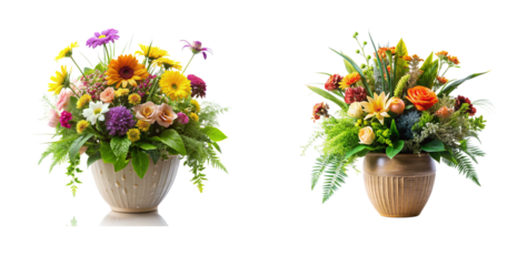 Decorative Plants and Flowers in Vase with Clipping Path - Isolated PNG Image