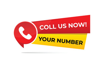 vector call us now sign template red and yellow color 
