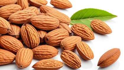 Fototapeta premium Nutty Delight A pile of almonds with a touch of freshness
