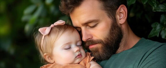Fototapeta premium Single Father Holding His Baby Girl, Their Bond Strong And Tender