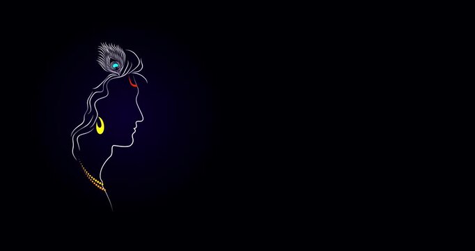 lord krishna line art motion graphics on dark background.