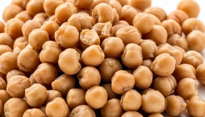  A closeup of a pile of light brown chickpeas