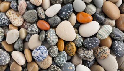  A mosaic of natures artistry  A collection of multicolored uniquely patterned pebbles