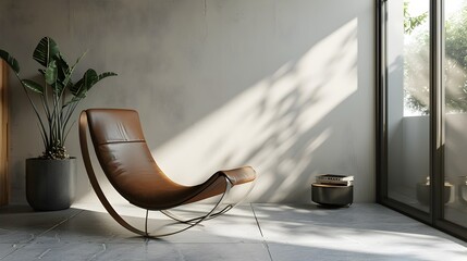 Fototapeta premium Minimalist Living Space with Steel and Leather Chair,Home Mockup