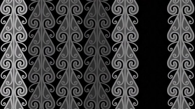 Loopable Traditional Maori Motion Background with Koru or Silver Fern Fiddlehead Pattern