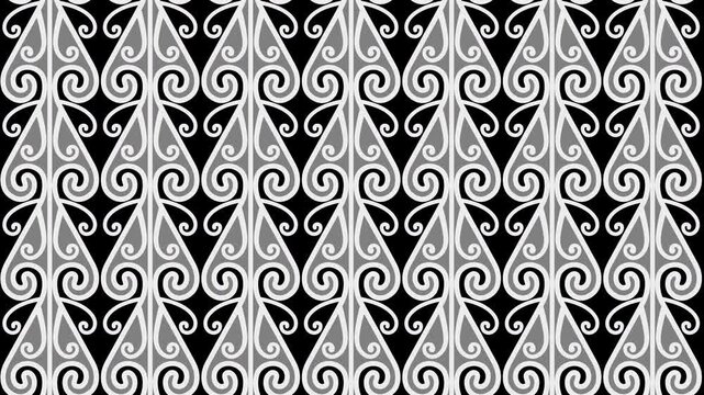 Loopable Traditional Maori Motion Background with Koru or Silver Fern Fiddlehead Pattern