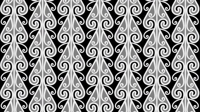 Loopable Traditional Maori Motion Background with Koru or Silver Fern Fiddlehead Pattern