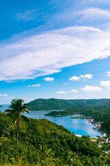 Overlooking the tropical islands along the Romblon Bay. Portrait. Romblon, Philippines