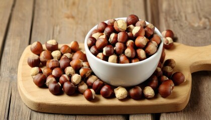 Obraz premium Nutty Delight A bowl of fresh walnuts on a rustic wooden board