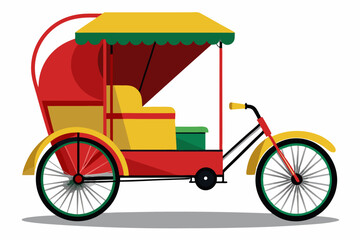 A colorful three-wheeled passenger vehicle with a canopy