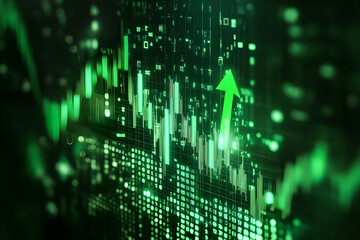 Obraz premium 3D Business Finance Chart Highlights business success Green arrow indicating financial growth