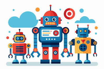 Three Friendly Cartoon Robots with Claws and Antennae