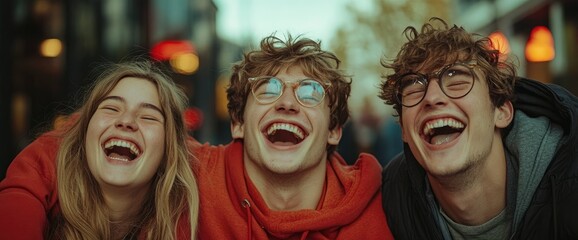 Obraz premium Teen Friends Walking Down The Street, Their Laughter Echoing The Carefree Spirit Of Youth
