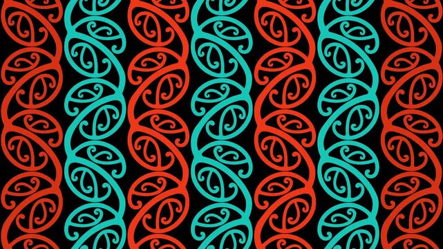 Loopable Traditional Maori Motion Background with Koru or Silver Fern Fiddlehead Pattern