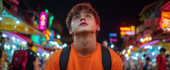 Teenager Exploring A Night Market, Excitement And Discovery In The Air
