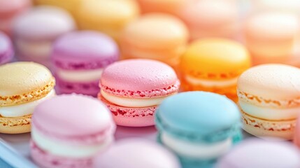 Obraz premium Closeup of colorful macarons on a white plate.