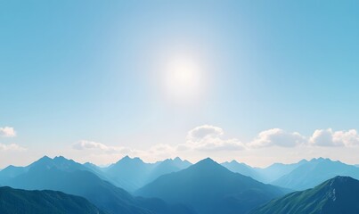 The blue sky, Below is a continuous mountain range, Generative AI