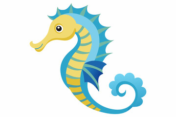 Cartoon illustration of a yellow and blue seahorse