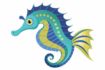 Cartoon Illustration of a Blue and Yellow Seahorse