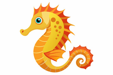 Fototapeta premium Cartoon Illustration of a Yellow Seahorse with Orange Fins and a Red Crest