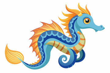A Cartoon Seahorse With Blue Body and Orange Fins