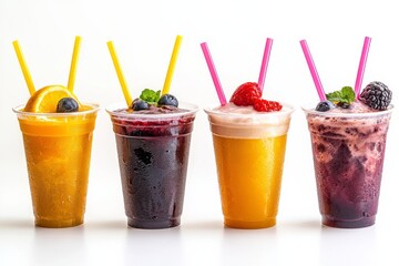 Juices and Floats in Plastic Cup on white background created with Generative AI