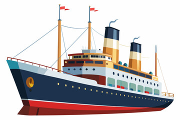 Obraz premium A Vintage Passenger Ship with Red Flags and Smoke