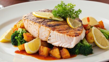  Deliciously grilled fish with lemon and herbs served with a side of roasted vegetables