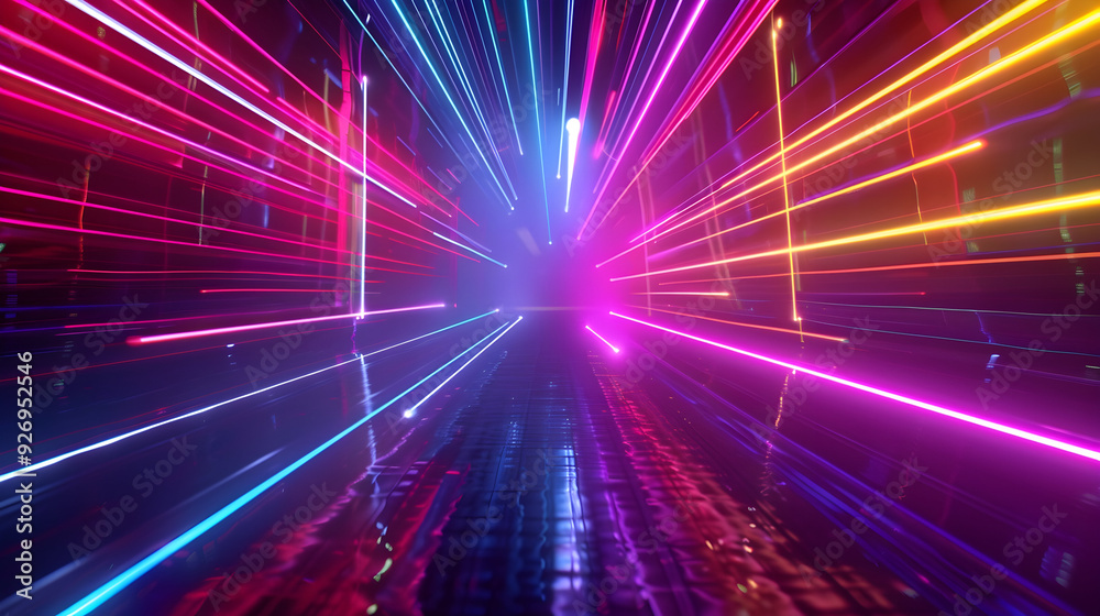 Poster 3d render, abstract background with colorful spectrum. bright neon rays and glowing lines.