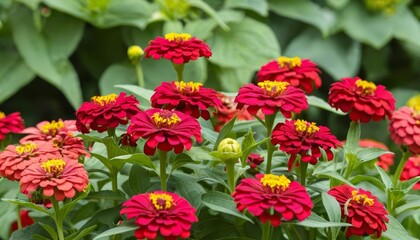  Vibrant garden scene with red flowers and lush greenery