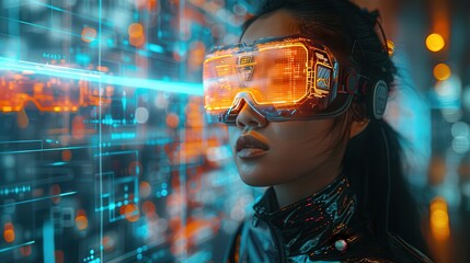 Embracing the Future: Person Engaging in Virtual Reality with AI-Enhanced Wearable Technology
