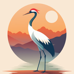 heron on sunset background silhouette vector illustration