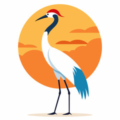 heron on sunset background silhouette vector illustration