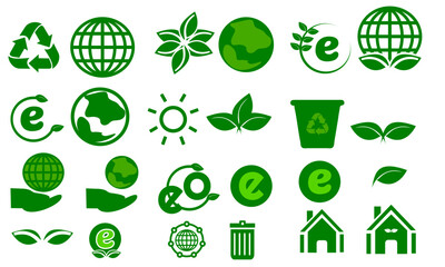 set of green eco icons. Replaceable vector design.