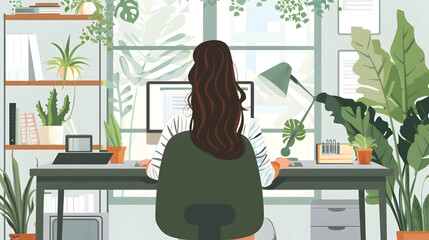 Businesswoman with computer in her office at the desk, working.