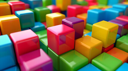 Obraz premium Colorful blocks of children game organized in building structure