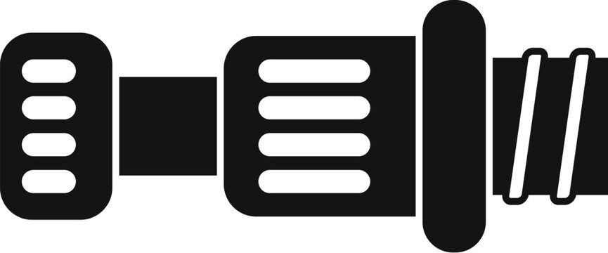 recommend clip art: Black and white side view illustration of a car muffler connecting to the exhaust pipe