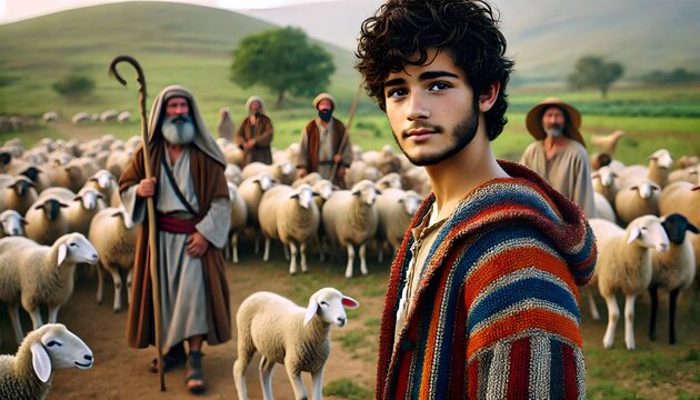Portrait of Ancient Bible character Joseph and his brothers with the sheep