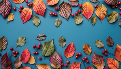 Autumn Floral pattern with colorful autumn leaves 