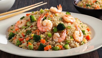  Delicious shrimp and vegetable fried rice ready to be enjoyed