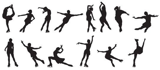 snow ice skater figure skating set silhouette © bhupen