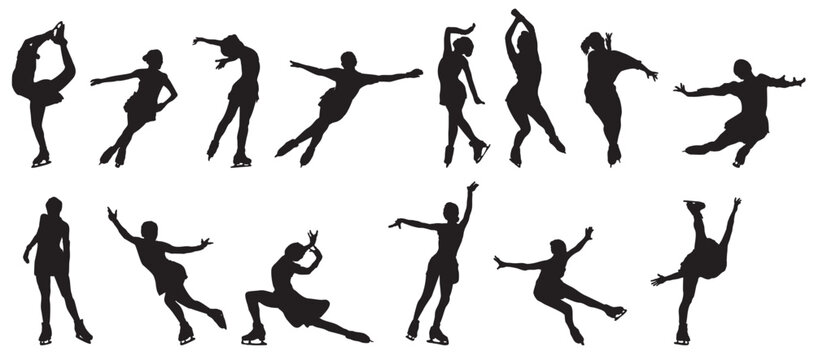 snow ice skater figure skating set silhouette