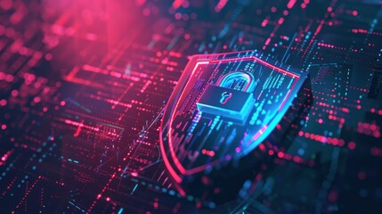 Digital Security Shield with Glowing Lock