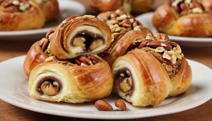 Fototapeta premium Deliciously flaky pastry filled with nuts and caramel ready to be savored