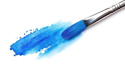 blue paint brush in watercolor isolated against white background