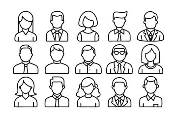 Business people icons set, Outline icons collection, Simple vector illustration, black and white