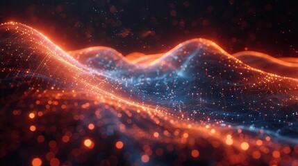 Quantum Computing Power Concept with Energy Waves and Particles, Copy Space on Left