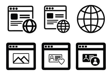 Website icons set vector illustration, black and white